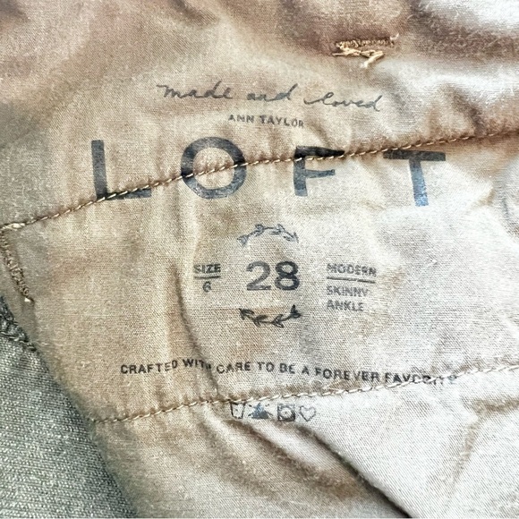 LOFT Ann Taylor Skinny Crop Corduroy Pants Olive Green Ankle Moto Style Size 6 - Picture 10 of 11